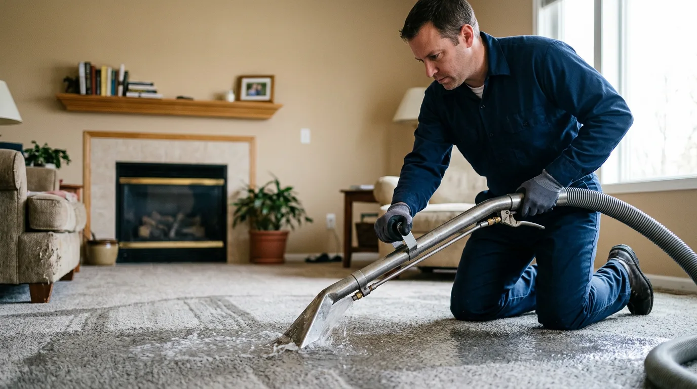 Water damage restoration technician working near Saint James, NY